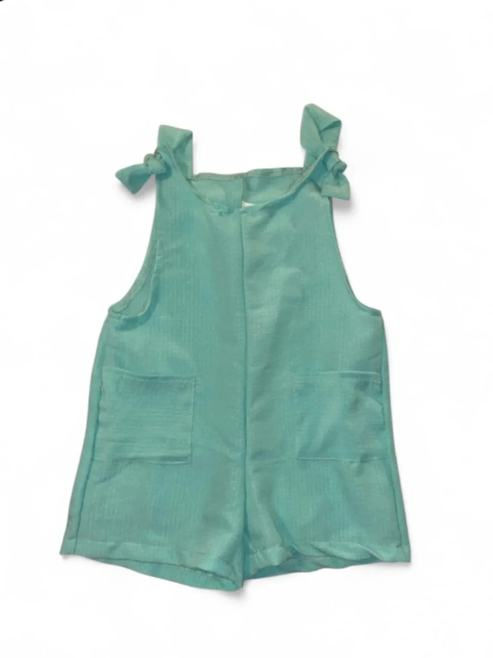 Girls' Teal Knot-Strap Romper Shorts